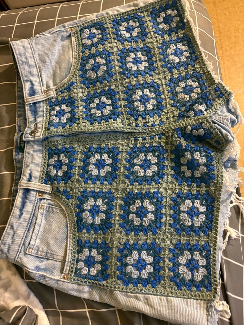 Wild fable Crochet Patchwork Denim Shorts - Blue & Olive